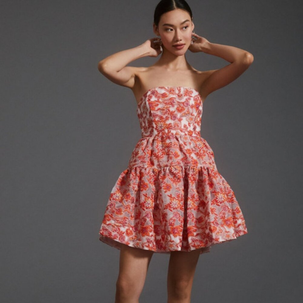 Maeve Strapless Dress in Red and Pink Floral